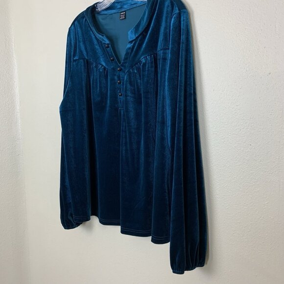 Shein Womens XL Velour Velvet Blouse Teal Holiday Party Fairy Goth Boho Popover - Picture 4 of 13